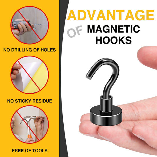 DIYMAG Magnetic Hooks, 30Lbs Strong Heavy Duty Cruise Magnet S-Hooks for Classroom, Fridge, Kitchen etc, (6 Pack-Black)