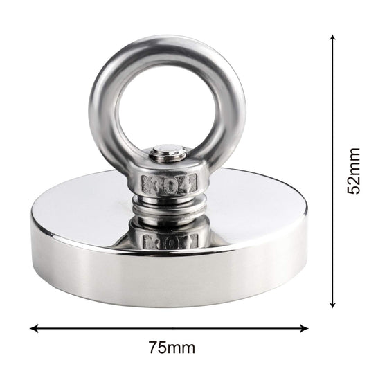 DIYMAG Strong Neodymium Fishing Magnets, 700 lbs(318 KG) Pulling Force Rare Earth Magnet with Countersunk Hole Eyebolt Diameter 2.95 inch(75 mm) for Retrieving in River and Magnetic Fishing