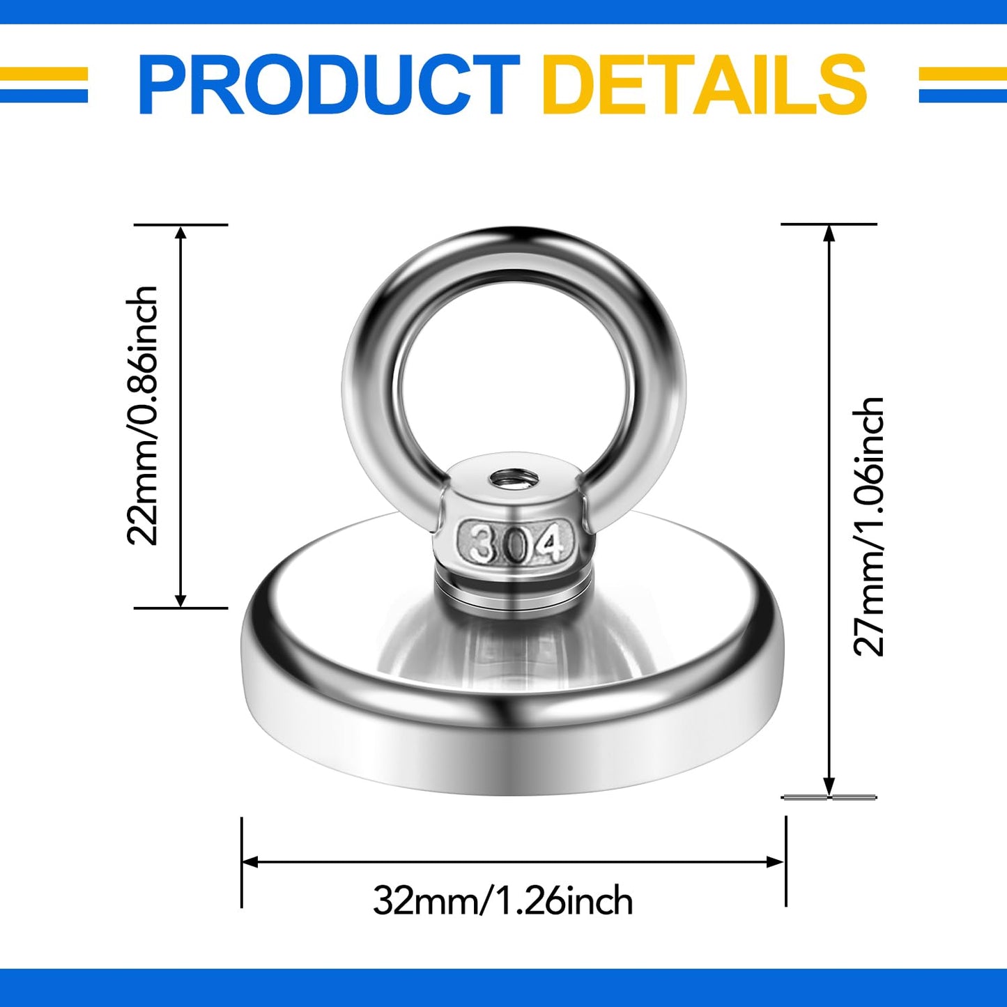 DIYMAG Magnetic Hooks, 100 lbs Heavy Duty Rare Earth Neodymium Magnet Hooks with Countersunk Hole Eyebolt for Home, Kitchen, Workplace, Office and Garage, Pack of 6
