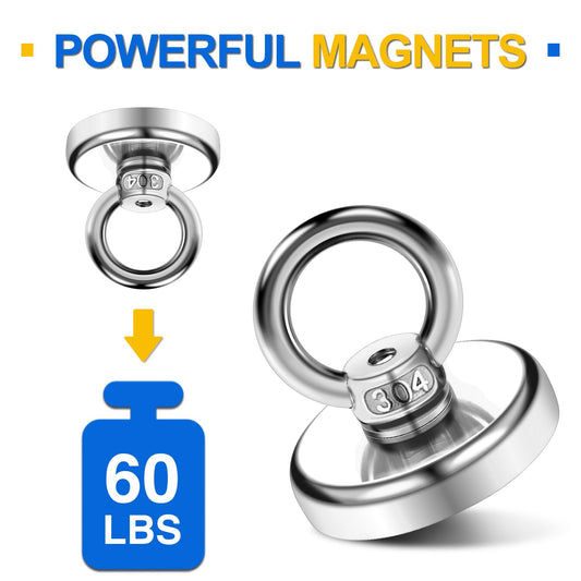 DIYMAG Magnetic Hooks 60 lbs(27 KG) Pulling Force Rare Earth Magnetic Hooks with Countersunk Hole Eyebolt for Home, Kitchen, Workplace, Office and Garage, 10 Packs