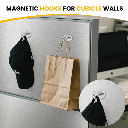 DIYMAG Magnetic Hooks for Hanging Cubicle Accessories, 30lbs 2025 Cruise Cabin Ship Essentials N52 Magnetic Hook Heavy Duty Strong Magnets Fridge for Classroom Beach Kitchen Grills 10 Pack Silver