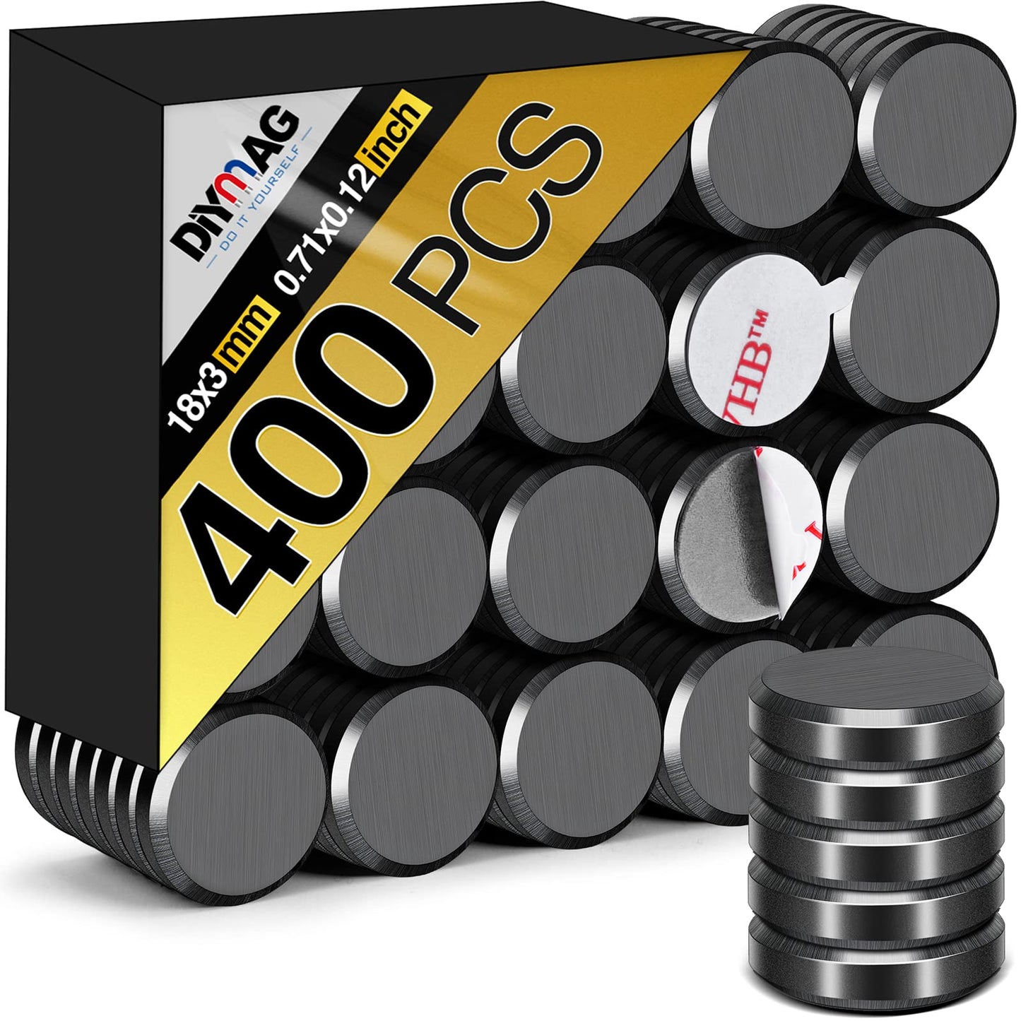 DIYMAG Strong Magnets 400Pcs 0.71x0.12Inch Fridge Refrigerator Magnet for Crafts with Adhesive Backing Magnetic Small Black Button Ceramic Circle Craft Round Heavy Duty Adhesive Neodymium Whiteboard