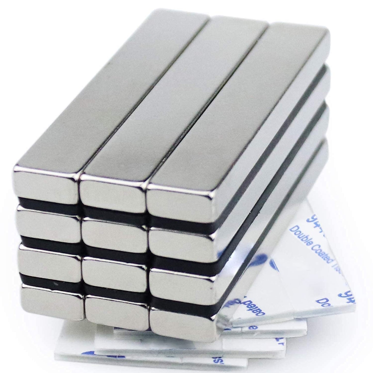 12 Pack Neodymium Bar Magnets with Double-Sided Adhesive, Strong Magnet Heavy Duty Magnetic Strips, Powerful Rare Earth Metal Magnet for Locker, Fridge, Office - 60x10x5 mm