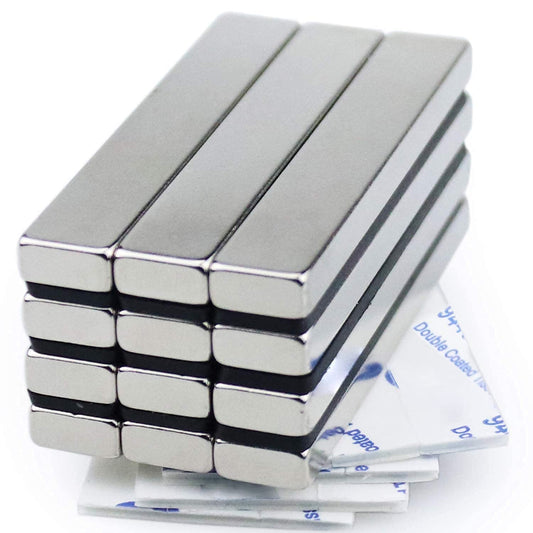 12 Pack Neodymium Bar Magnets with Double-Sided Adhesive, Strong Magnet Heavy Duty Magnetic Strips, Powerful Rare Earth Metal Magnet for Locker, Fridge, Office - 60x10x5 mm