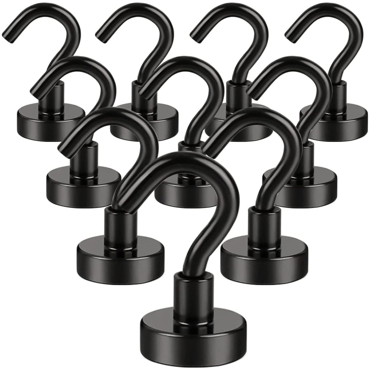 DIYMAG Magnetic Hooks, 30Lbs Refrigerator Magnet Hook Neodymium Magnet Hooks with Coating for Cruise, Hanging, Kitchen, Home, Workplace, Office and Garage  Classroom Must Haves 10 Packs (Black)