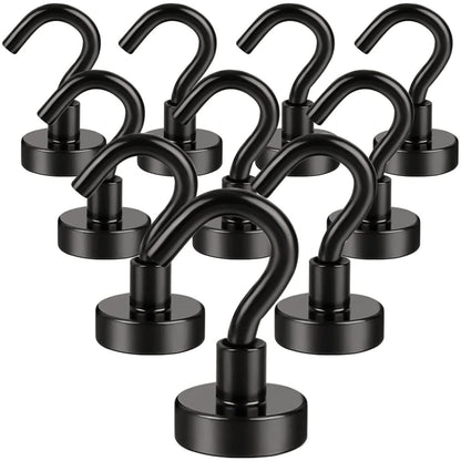 DIYMAG Magnetic Hooks, 30Lbs Refrigerator Magnet Hook Neodymium Magnet Hooks with Coating for Cruise, Hanging, Kitchen, Home, Workplace, Office and Garage  Classroom Must Haves 10 Packs (Black)