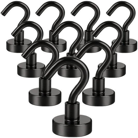 DIYMAG Magnetic Hooks, 30Lbs Refrigerator Magnet Hook Neodymium Magnet Hooks with Coating for Cruise, Hanging, Kitchen, Home, Workplace, Office and Garage  Classroom Must Haves 10 Packs (Black)