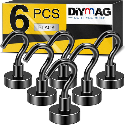 DIYMAG Magnetic Hooks, 30Lbs Strong Heavy Duty Cruise Magnet S-Hooks for Classroom, Fridge, Kitchen etc, (6 Pack-Black)