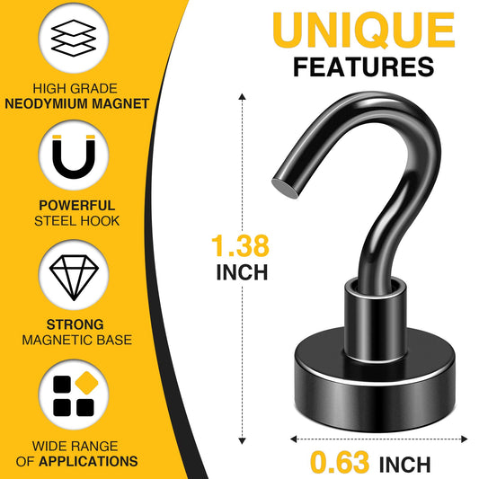 DIYMAG Magnetic Hooks, 30Lbs Refrigerator Magnet Hook Neodymium Magnet Hooks with Coating for Cruise, Hanging, Kitchen, Home, Workplace, Office and Garage  Classroom Must Haves 10 Packs (Black)