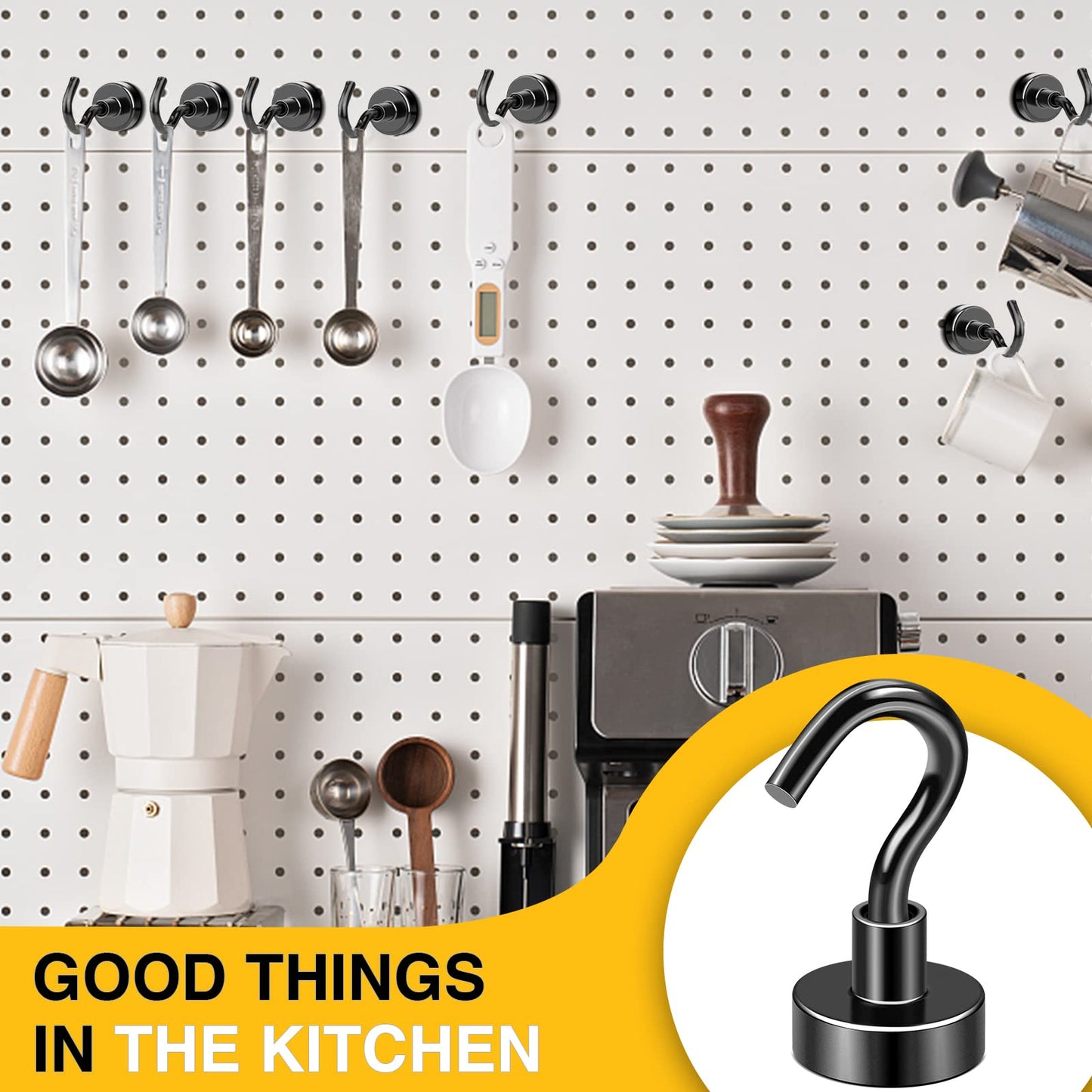 DIYMAG Magnetic Hooks, 30Lbs Refrigerator Magnet Hook Neodymium Magnet Hooks with Coating for Cruise, Hanging, Kitchen, Home, Workplace, Office and Garage  Classroom Must Haves 10 Packs (Black)