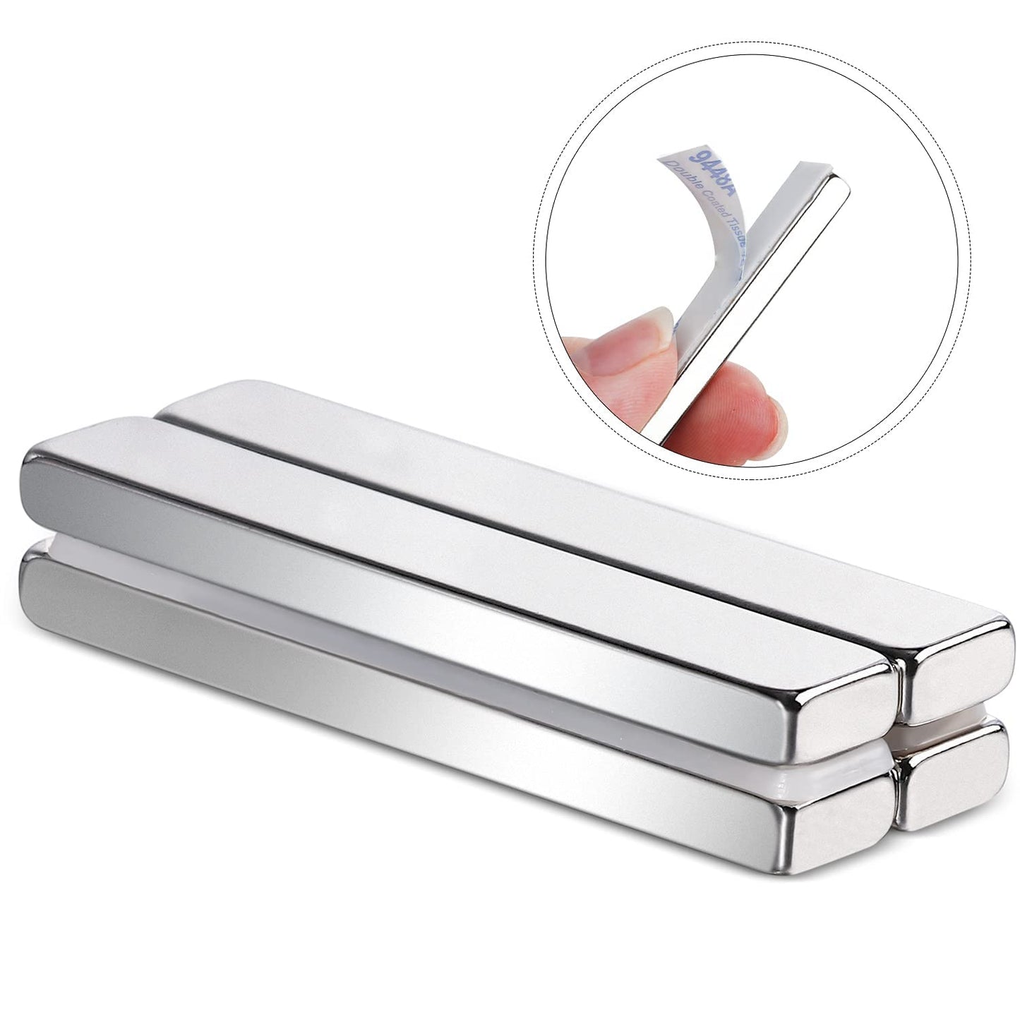 12 Pack Neodymium Bar Magnets with Double-Sided Adhesive, Strong Magnet Heavy Duty Magnetic Strips, Powerful Rare Earth Metal Magnet for Locker, Fridge, Office - 60x10x5 mm