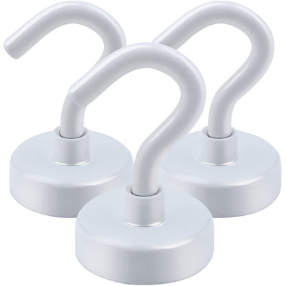 DIYMAG Magnetic Utility Hooks, 30Lbs Heavy Duty Rare Earth Neodymium Magnet Hooks with Nickel Coating for Kitchen, Garage, Cruise, Classroom, Workplace and Office etc, 3 Packs (White)