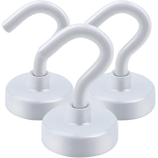 DIYMAG Magnetic Utility Hooks, 30Lbs Heavy Duty Rare Earth Neodymium Magnet Hooks with Nickel Coating for Kitchen, Garage, Cruise, Classroom, Workplace and Office etc, 3 Packs (White)