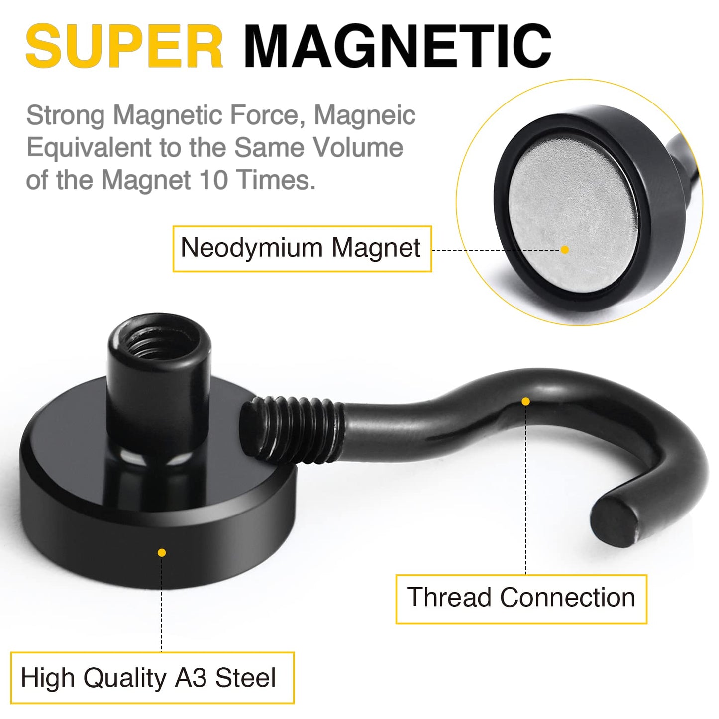 DIYMAG Magnetic Hooks, 30Lbs Strong Heavy Duty Cruise Magnet S-Hooks for Classroom, Fridge, Kitchen etc, (6 Pack-Black)