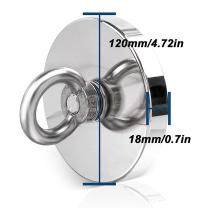 DIYMAG Super Strong Neodymium Fishing Magnets, 1500 lbs(680 KG) Pulling Force Rare Earth Magnet with Countersunk Hole Eyebolt Diameter 4.72 inch(120mm) for Retrieving in River and Magnetic Fishing
