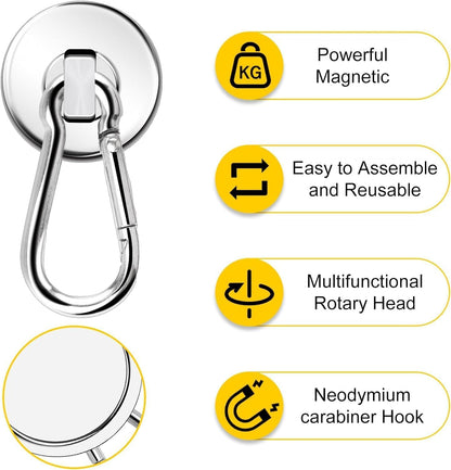 DIYMAG Magnetic Hooks, 110LBS Strong Heavy Duty Neodymium Magnet Hooks with Swivel Carabiner Hook,Great for Your Refrigerator and Other Magnetic Surfaces, Pack of 7