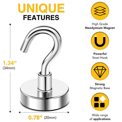 DIYMAG Magnetic Hooks, 50lbs Heavy Duty N52 Rare Earth Magnets with Hook 2025 Cruise Cabin Ship Essentials for Fridge Hanging Classroom Beach Vacation Kitchen Grills Home Must Have 6 Pack