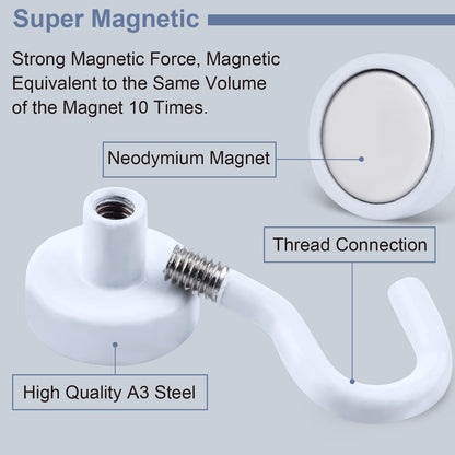 DIYMAG Magnetic Utility Hooks, 30Lbs Heavy Duty Rare Earth Neodymium Magnet Hooks with Nickel Coating for Kitchen, Garage, Cruise, Classroom, Workplace and Office etc, 3 Packs (White)