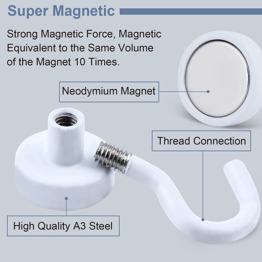 DIYMAG Magnetic Utility Hooks, 30Lbs Heavy Duty Rare Earth Neodymium Magnet Hooks with Nickel Coating for Kitchen, Garage, Cruise, Classroom, Workplace and Office etc, 3 Packs (White)