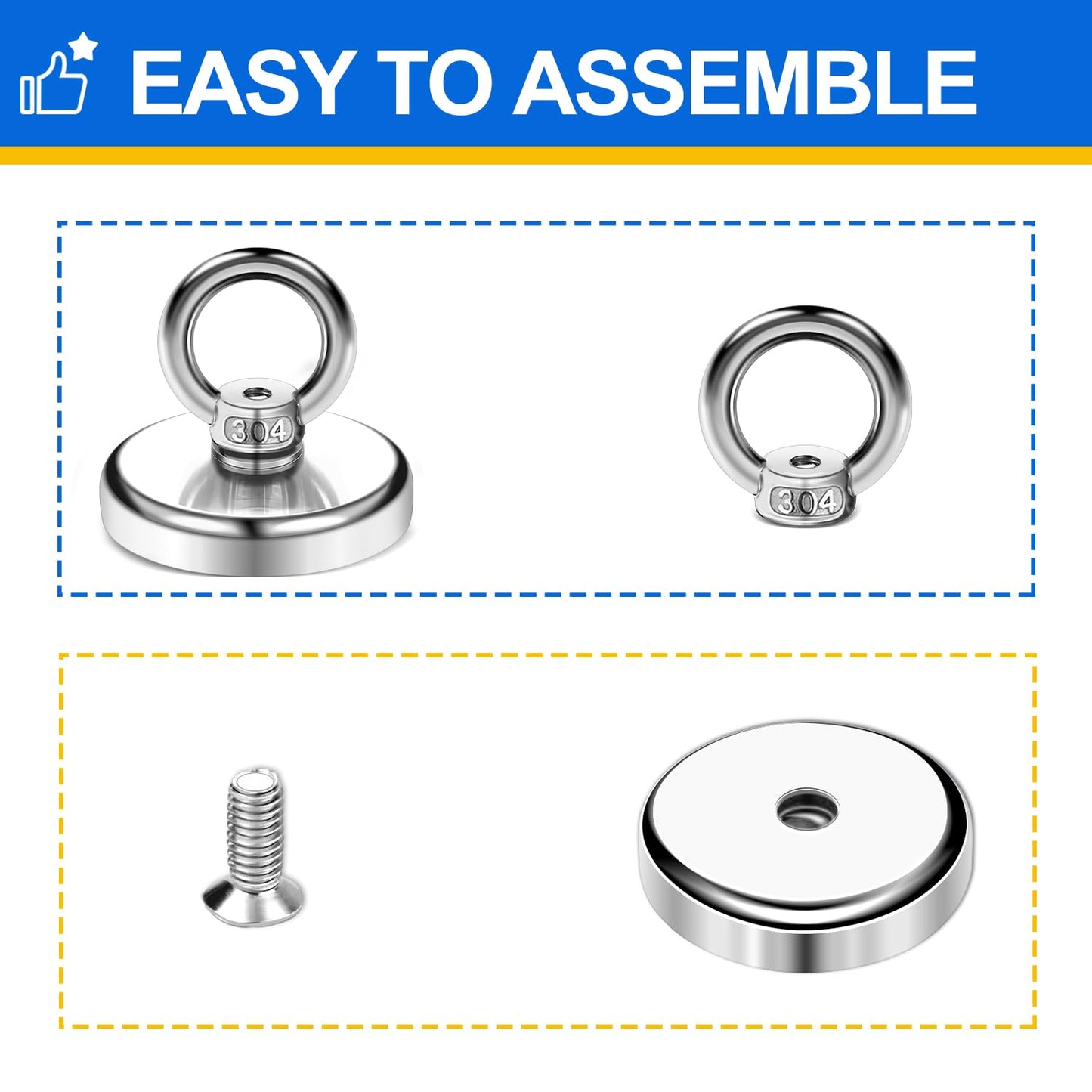 DIYMAG Magnetic Hooks, 100 lbs Heavy Duty Rare Earth Neodymium Magnet Hooks with Countersunk Hole Eyebolt for Home, Kitchen, Workplace, Office and Garage, Pack of 6