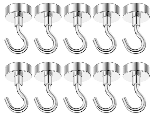 DIYMAG Magnetic Hooks for Hanging Cubicle Accessories, 30lbs 2025 Cruise Cabin Ship Essentials N52 Magnetic Hook Heavy Duty Strong Magnets Fridge for Classroom Beach Kitchen Grills 10 Pack Silver