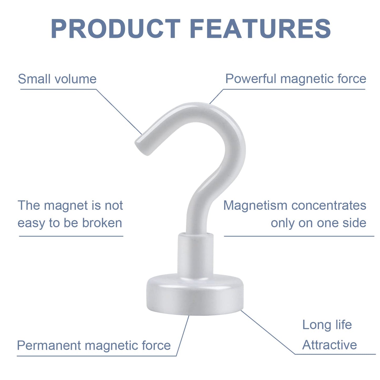 DIYMAG Outdoor Hooks for Hanging String Lights, White Magnetic Hooks Strong 30lbs+ Hanging Party Light Wall Cable 2025 Cruise Cabin Ship Essentials Heavy Duty Strong Magnets for Outside Grill 6PCS