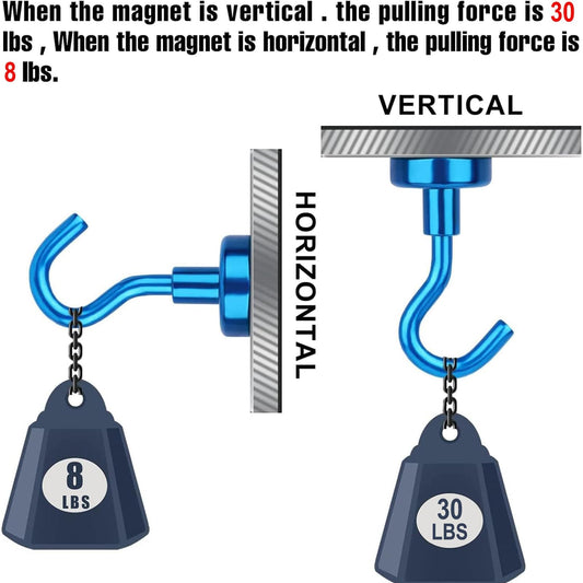 DIYMAG Magnetic Utility Hooks, 30Lbs Heavy Duty Rare Earth Magnet Hooks with Nickel Coating for Kitchen, Garage, Cruise, Classroom, Workplace and Office etc, 3 Packs (Blue)