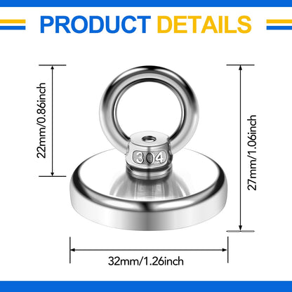 DIYMAG Magnetic Hooks, 100 lbs Heavy Duty Rare Earth Neodymium Magnet Hooks with Countersunk Hole Eyebolt for Home, Kitchen, Workplace, Office and Garage, Pack of 6