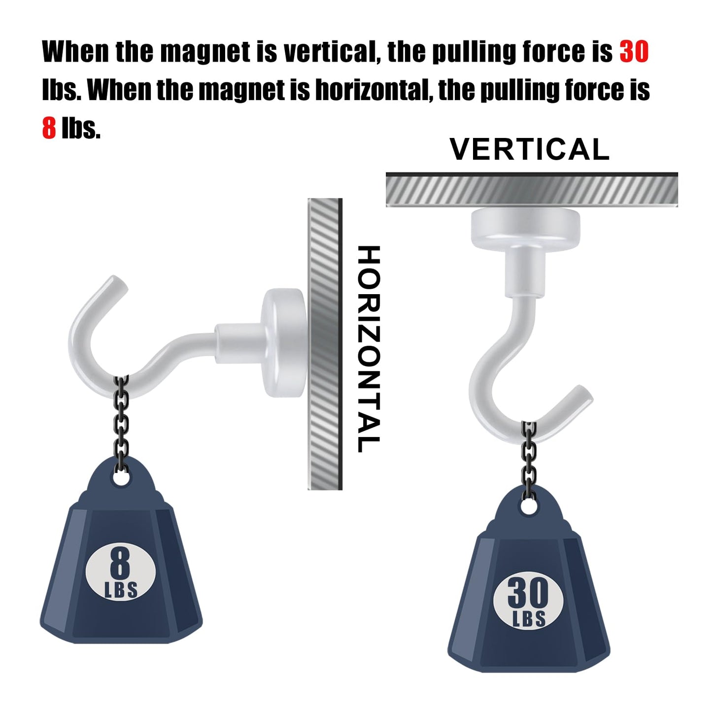 DIYMAG Outdoor Hooks for Hanging String Lights, White Magnetic Hooks Strong 30lbs+ Hanging Party Light Wall Cable 2025 Cruise Cabin Ship Essentials Heavy Duty Strong Magnets for Outside Grill 6PCS