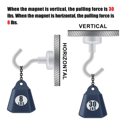 DIYMAG Outdoor Hooks for Hanging String Lights, White Magnetic Hooks Strong 30lbs+ Hanging Party Light Wall Cable 2025 Cruise Cabin Ship Essentials Heavy Duty Strong Magnets for Outside Grill 6PCS