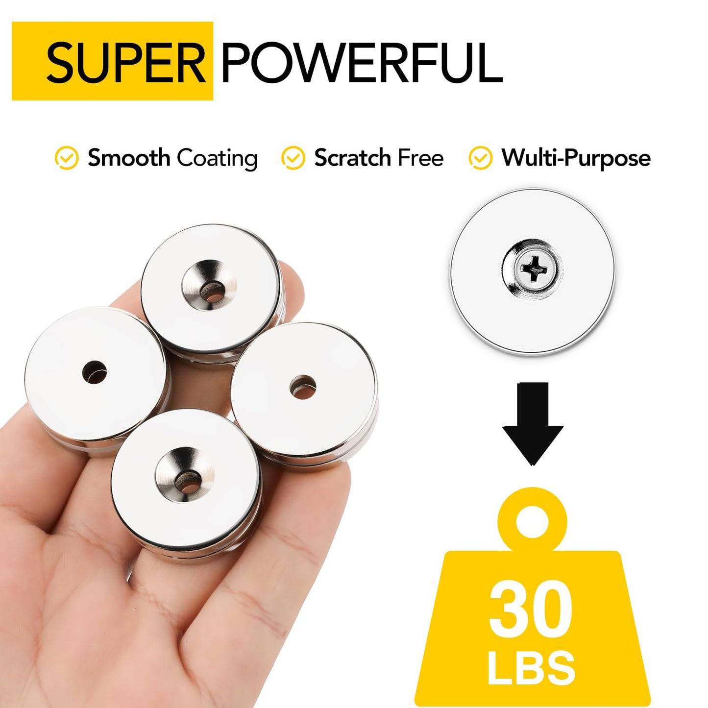 DIYMAG Neodymium Magnets with Hole,30LB Pulling Force Strong Permanent Rare Earth Countersunk Hole Magnet with 10 Screws for Refrigerator,Cruise,Curtain,DIY,Science-1.26 inch x 0.2 inch, Pack of 10