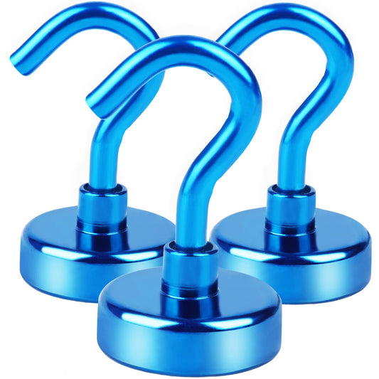 DIYMAG Magnetic Utility Hooks, 30Lbs Heavy Duty Rare Earth Magnet Hooks with Nickel Coating for Kitchen, Garage, Cruise, Classroom, Workplace and Office etc, 3 Packs (Blue)