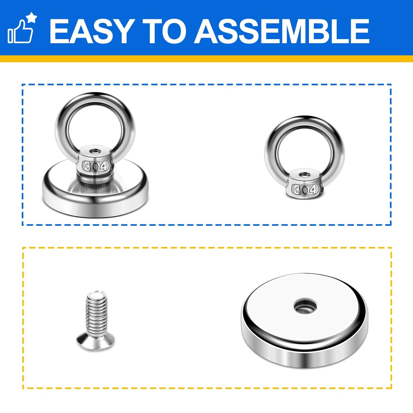 DIYMAG Magnetic Hooks 60 lbs(27 KG) Pulling Force Rare Earth Magnetic Hooks with Countersunk Hole Eyebolt for Home, Kitchen, Workplace, Office and Garage, 10 Packs