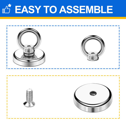 DIYMAG Magnetic Hooks 60 lbs(27 KG) Pulling Force Rare Earth Magnetic Hooks with Countersunk Hole Eyebolt for Home, Kitchen, Workplace, Office and Garage, 10 Packs