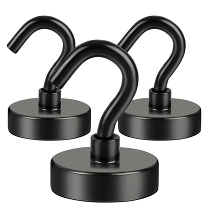 DIYMAG Hooks for Hanging String Lights, Black Magnetic Hooks 30lbs+ Magnet Hook 2025 Cruise Cabin Ship Essentials Heavy Duty Strong Magnets Refrigerator Fridge Classroom Kitchen Grills Home 3PCS