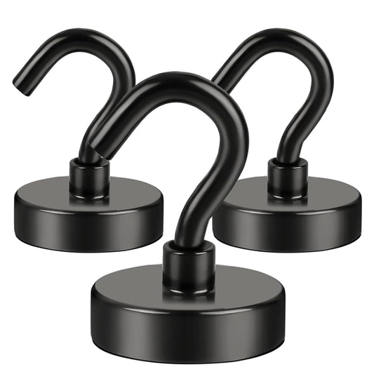 DIYMAG Hooks for Hanging String Lights, Black Magnetic Hooks 30lbs+ Magnet Hook 2025 Cruise Cabin Ship Essentials Heavy Duty Strong Magnets Refrigerator Fridge Classroom Kitchen Grills Home 3PCS