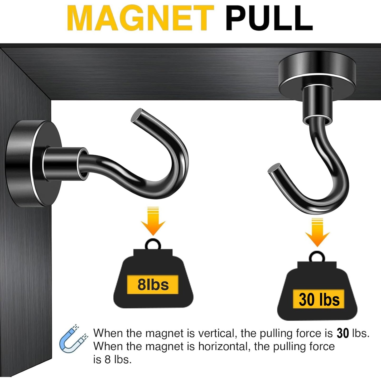 DIYMAG Magnetic Hooks, 30Lbs Refrigerator Magnet Hook Neodymium Magnet Hooks with Coating for Cruise, Hanging, Kitchen, Home, Workplace, Office and Garage  Classroom Must Haves 10 Packs (Black)