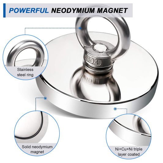DIYMAG Super Strong Neodymium Fishing Magnets, 1500 lbs(680 KG) Pulling Force Rare Earth Magnet with Countersunk Hole Eyebolt Diameter 4.72 inch(120mm) for Retrieving in River and Magnetic Fishing