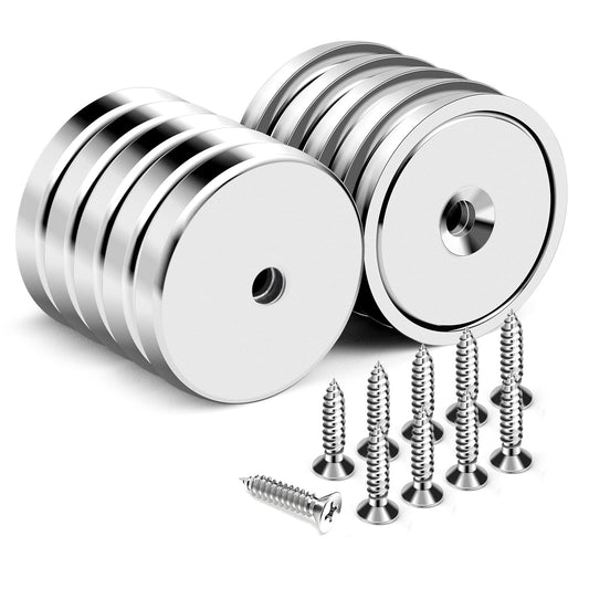 Super Power Rare Earth Cup Magnets, 95 LBS Holding Force, 1.26 inch x 0.236 inch Diameter, Industrial Strength Round Base Neodymium Magnets, Countersunk Hole for Home, Kitchen, Workplace, Pack of 8