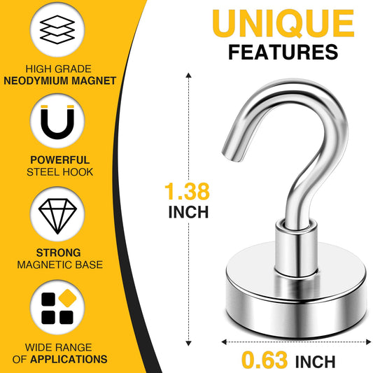 DIYMAG Magnetic Hooks, 30Lbs Strong Heavy Duty Cruise Magnet Hooks for Classroom, Fridge, Hanging, Cabins, Grill, Kitchen, Garage, Workplace and Office etc, (15 Pack-Silver)