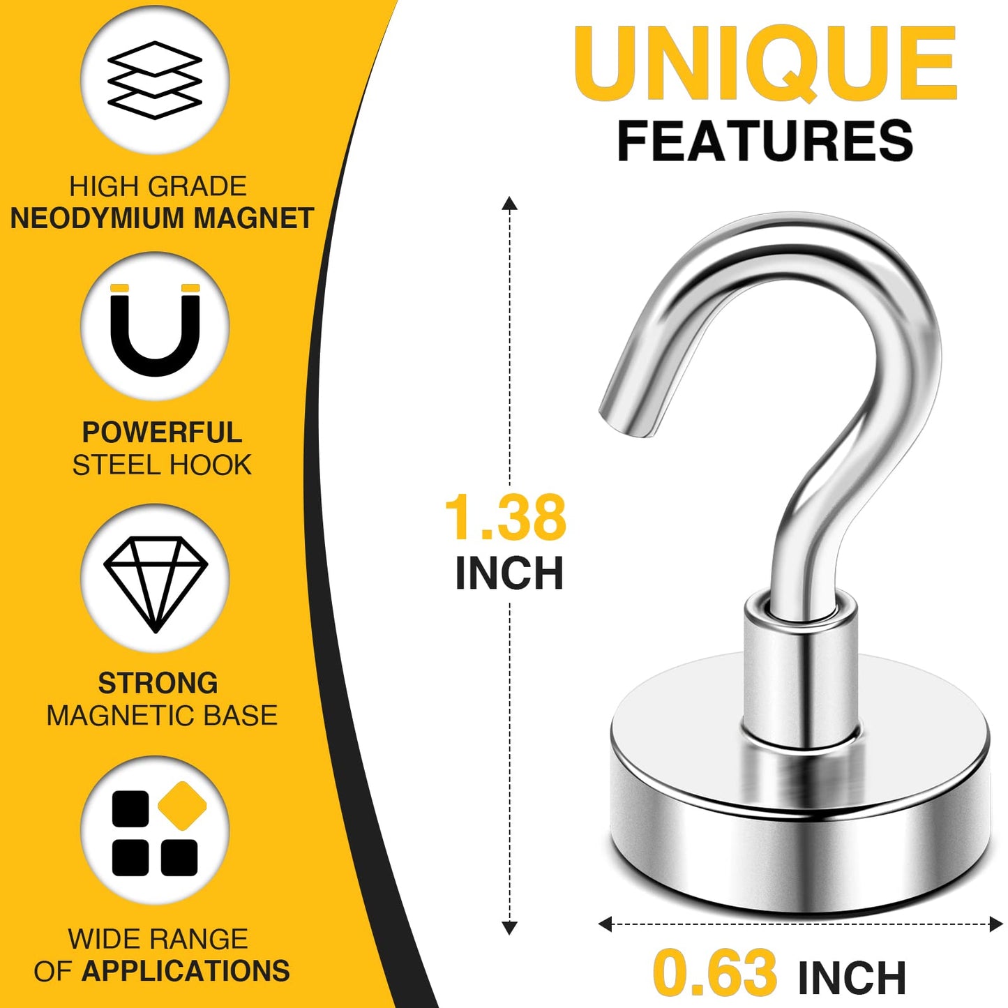 DIYMAG Hooks for Hanging String Lights, 30lbs 2025 Cruise Cabin Ship Essentials N52 Magnetic Hook Heavy Duty Strong Magnets Fridge for Classroom Beach Vacation Kitchen Grills 6 Pack Silver-UPC:850077560026