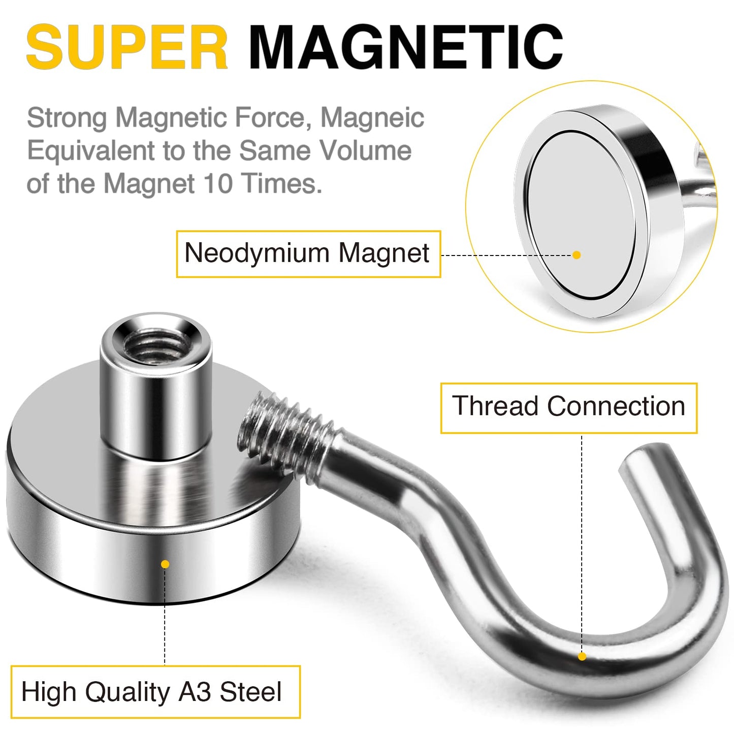 DIYMAG Hooks for Hanging String Lights, 30lbs 2025 Cruise Cabin Ship Essentials N52 Magnetic Hook Heavy Duty Strong Magnets Fridge for Classroom Beach Vacation Kitchen Grills 6 Pack Silver-UPC:850077560026