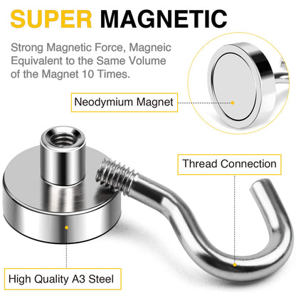 DIYMAG Hooks for Hanging String Lights, 30lbs 2025 Cruise Cabin Ship Essentials N52 Magnetic Hook Heavy Duty Strong Magnets Fridge for Classroom Beach Vacation Kitchen Grills 6 Pack Silver-UPC:850077560026