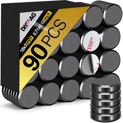 DIYMAG 90Pcs Magnets for Crafts Strong Adhesive Magnet Small Round for Refrigerator Fridge Circle Button Sticky Magnetics Ceramic Dots Heavy Duty Double Sided with Backing for School 0.7 * 0.12inch-UPC:850077560019