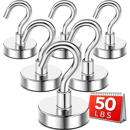 DIYMAG Magnetic Hooks, 50lbs Heavy Duty N52 Rare Earth Magnets with Hook 2025 Cruise Cabin Ship Essentials for Fridge Hanging Classroom Beach Vacation Kitchen Grills Home Must Have 6 Pack