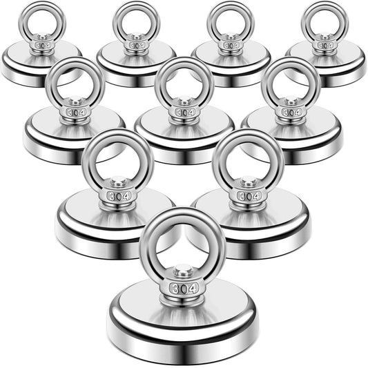 DIYMAG Magnetic Hooks, 100 lbs Heavy Duty Rare Earth Neodymium Magnet Hooks with Countersunk Hole Eyebolt for Workplace, Home, Kitchen, Office and Garage, 10 Packs