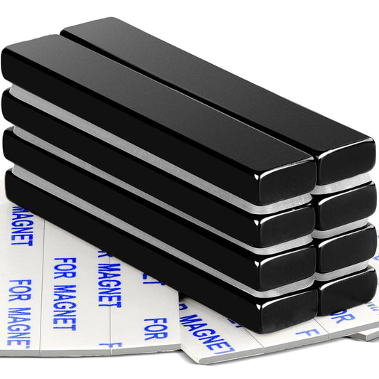 Waterproof Neodymium Bar Magnets with Epoxy Coating, Powerful Permanent Rare Earth Magnets, with Double-Sided Adhesive - 60 x 10 x 5mm, Pack of 8