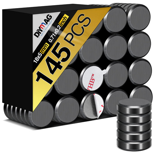 DIYMAG Strong Magnets 145Pcs 0.71x0.2Inch Fridge Refrigerator Magnet for Crafts with Adhesive Backing Magnetic Small Black Button Ceramic Circle Craft Round Heavy Duty Adhesive Neodymium Whiteboard