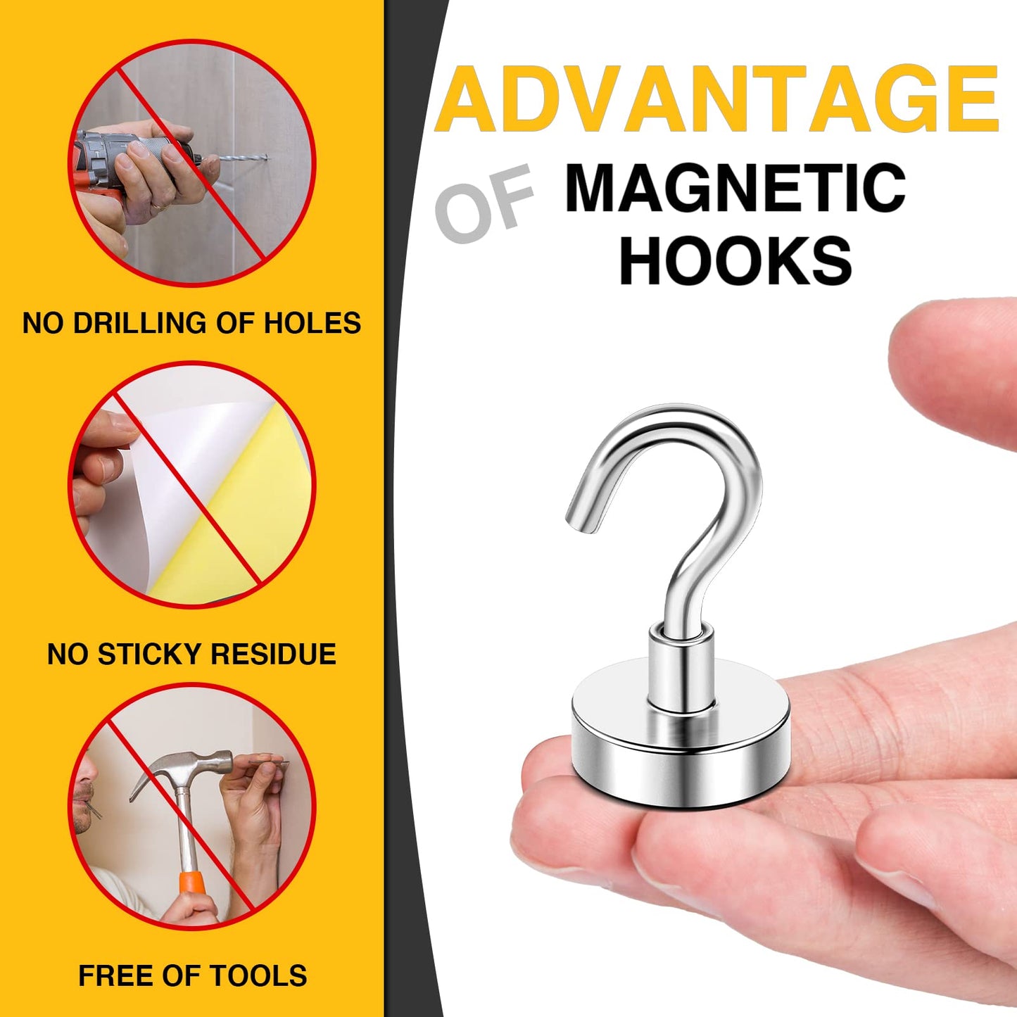 DIYMAG Hooks for Hanging String Lights, 30lbs 2025 Cruise Cabin Ship Essentials N52 Magnetic Hook Heavy Duty Strong Magnets Fridge for Classroom Beach Vacation Kitchen Grills 6 Pack Silver-UPC:850077560026