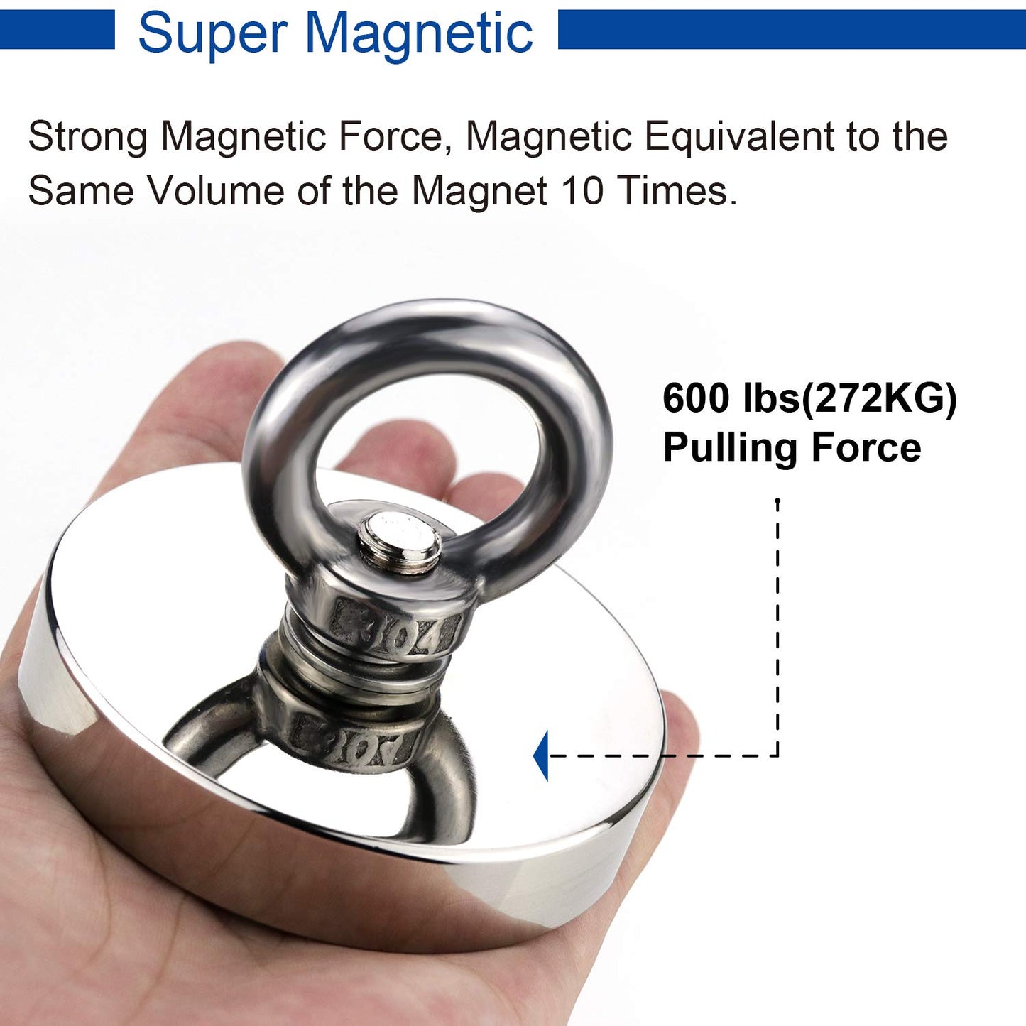 DIYMAG Strong Neodymium Fishing Magnets, 700 lbs(318 KG) Pulling Force Rare Earth Magnet with Countersunk Hole Eyebolt Diameter 2.95 inch(75 mm) for Retrieving in River and Magnetic Fishing